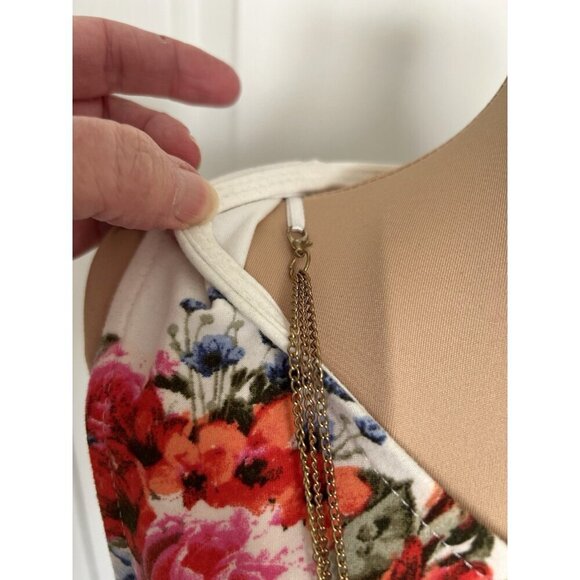Justify Women's White Floral Sleeveless Knit A-Line Dress w/Chain Accent Size M - Picture 3 of 8